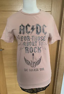 Buy Womens ACDC T-Shirt, Pink With Black Lace Fringe Size 8  • 10£