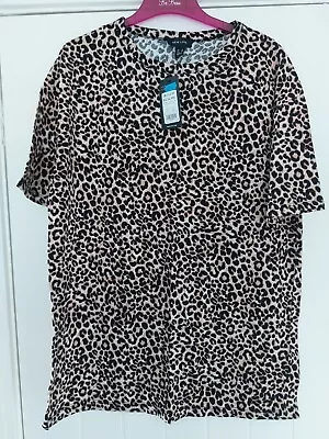 Buy BNWT Ladies 100% Cotton New Look Leopard Print Long Length T-shirt, Size 14 • 2£