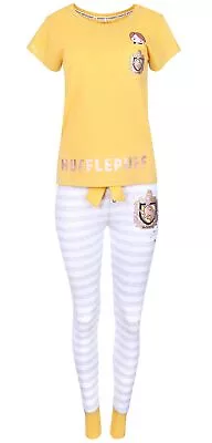 Buy Yellow Top & Grey Striped Bottoms Pyjama Set For Ladies HUFFLEPUFF HARRY POT • 24.99£