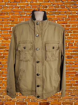 Buy Mens Aeropastale Camel Brown Cotton Denim Jacket Coat Lined Fleece Collar Size L • 11.99£