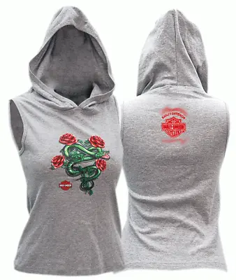 Buy Harley Davidson  Ladies Snake Roses Hoody Sleeveless Shirt [new] • 10.61£