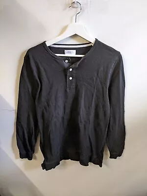 Buy Saturdays NYC Shirt Mens Medium Black Henley Cotton Weave Long Sleeve • 18.97£