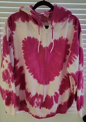 Buy Ladies Tie Dye Heart Hoodie Sweatshirt Pink Size Oversized  XL  Zip Front • 47.24£