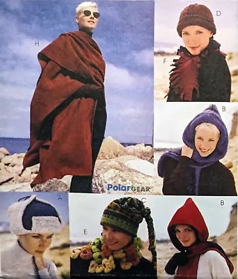 Buy Hats Hood Beanie Gloves Scarf Cape For Fleece McCall's 2485 Sewing Pattern Adult • 6.99£