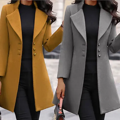 Buy New Womens Winter Woolen Trench Coat Lapel Long Jacket Blazer Suit Slim Overcoat • 24.59£