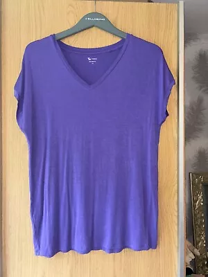 Buy Tu Relaxed Fit Purple V Neck Top T-shirt Size 12 Bust 40” Length 27” Long • 1.99£