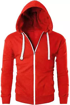 Buy Mens Full Zip Up Plain Hooded Sweatshirt Fleece Zipper Warm Soft Lined Hoodie • 10.99£