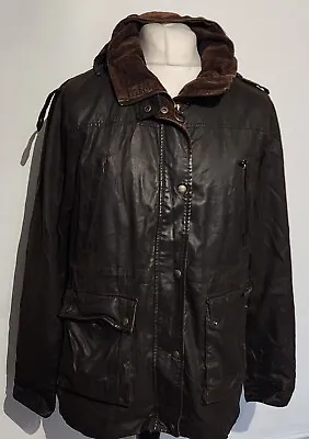 Buy Fat Face Faux Leather Coat UK 16 Women's Brown Hooded Cotton Poly Blend *Rip • 19.99£
