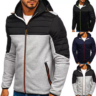 Buy Mens Patchwork Fleece Hooded Jacket Winter Warm Full Zip Sweatshirt Hoodie Coat • 24.29£