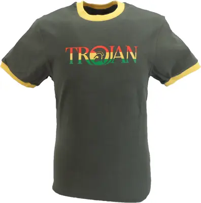 Buy Trojan Records Mens Army Green Rasta Logo 100% Cotton Peach T-Shirt • 29.99£