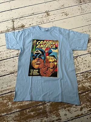 Buy Vintage Marvel Captain America T-Shirt Pale Blue Medium M 90s 36” Chest • 9£