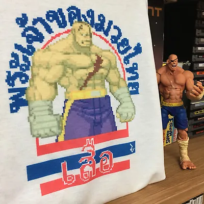 Buy Street Fighter Sagat Pixel Muay Thai Gym Poster Tee - 'God Of Muay Thai' T-Shirt • 16.49£