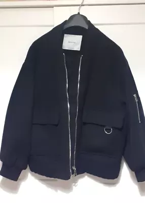 Buy Bershka Varsity 80's 90's Bomber Jacket Size Xs Fit Uk 10 12 Black Zip • 16£