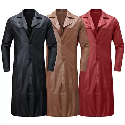 Buy Mens Winter Leather Trench Coat Overcoat Jacket Long Button Jakcet Windproof • 14.99£