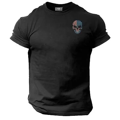 Buy American Skull T Shirt Pocket Gym Clothing Bodybuilding Training Workout MMA Top • 10.99£