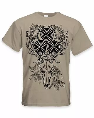 Buy Deer Stag Skull With Celtic Spiral Large Print Men's T-Shirt - Pagan Wicca • 12.95£
