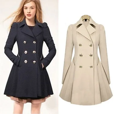 Buy Ladies Winter Double Breasted Trench Dress Coat Lapel Jacket Fit Flare Outwear . • 26.99£