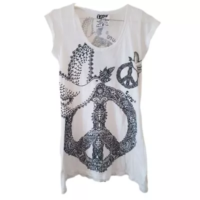 Buy Sure Original White & Black Peace Sign & Doves Short Sleeve T-Shirt • 17.29£