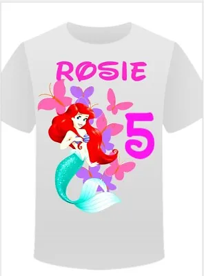 Buy LITTLE MERMAID Personalised Birthday T Shirt  Freepost 100% Cotton,Ages 3 To 10, • 9.50£