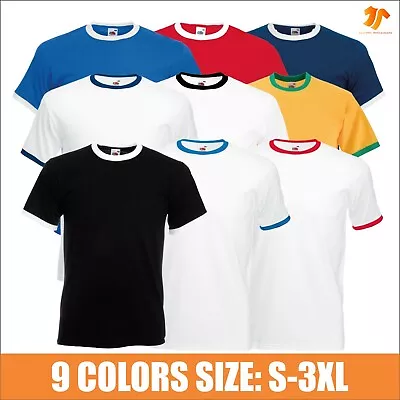 Buy Unisex Mens Valueweight Ringer T-Shirt Contrast Crew Neck Cotton Casual Sports T • 6.58£