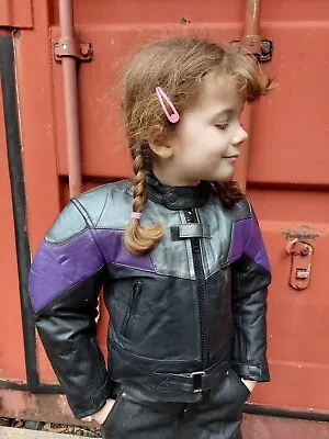 Buy Baby Biker Champ Kids Toddler Childs Soft Leather Biker Style Jacket Purple 2XS • 26.99£