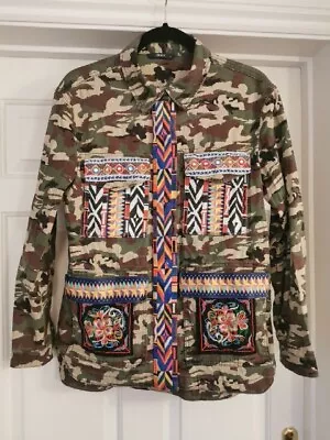 Buy ONLY Embellished Cotton Camouflage  Audrey  Jacket Size 38/M UK 10/12 P2P 20   • 12£