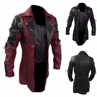 Buy New Fashion Punk Wild Men Gothic Faux Leather Rock Coat Studded Steampunk Jacket • 62.57£