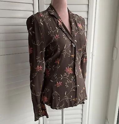 Buy Ghost Vintage - Taupe Pink Peach Floral Embroidered Occasion Jacket - Size M 12 • 35.99£