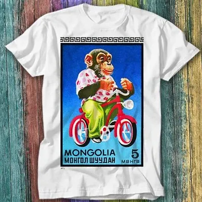 Buy 1973 Mongolia Chimpanzee Riding Bicycle Postage Stamp Monkey T Shirt Top Tee 548 • 6.70£