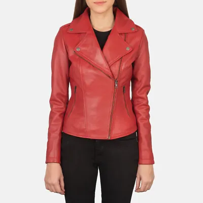 Buy Women's Genuine Sheep Leather Marlon Brando Biker Soft Leather Jacket • 74.99£