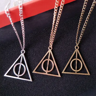 Buy Fashion Jewelry Charm Triangle Deathly Hallows Geometric Pendant Necklace Chain • 3.71£