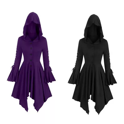 Buy Womens Gothic Punk Hooded Cloak Cape Coat Sweater Witch Swing Dress Winter  UK • 14.24£