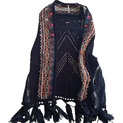 Buy Free People Knit Boho Fringe Crochet Hippie Gypsy Knit Vest Oversized XS • 21.31£