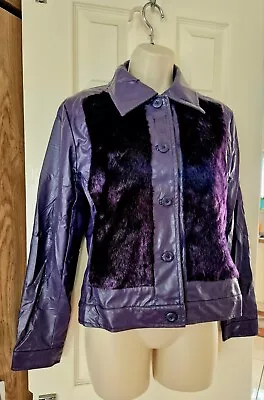 Buy Pure Original Ladies Purple Biker PVC Jacket Waist Coat Faux Fur Front 10/38 • 8£