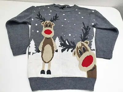 Buy Unisex Christmas Grey Knit Jumper Party Xmas Rudolph New Size M/L • 10.99£