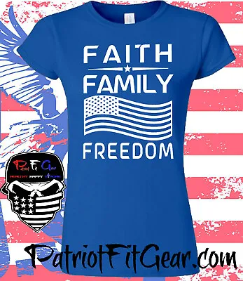 Buy Womens T-shirt,Faith Family Freedom Flag,In God We Trust,Dont Tread On Me • 17.31£