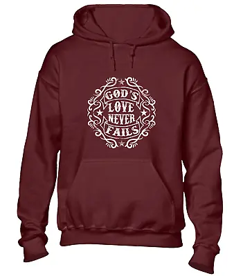 Buy God's Love Never Fails Hoody Hoodie Religion Religious Jesus Design Cool Top • 16.99£