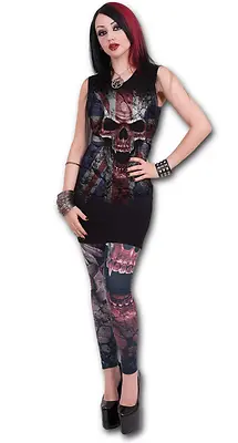 Buy Spiral Direct Union Wrath Sleeveless Mesh Panel Dress Goth, Rock, Skull Black • 13.99£