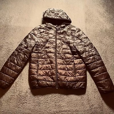 Buy Camo Puffer Jacket Mens Medium Black Coat Hooded • 12.50£