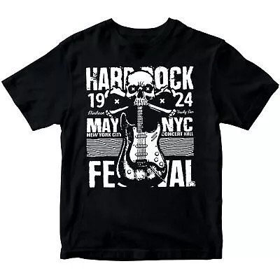 Buy Rock Festival Skull Biker Guitar Music Band Boys Girls Teen Kids T-Shirts #GVE • 7.59£