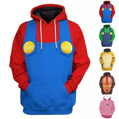 Buy Mario Costume Hoodies Sweatshirt Super Brothers Movie Hooded Top Pullover Adults • 12.88£