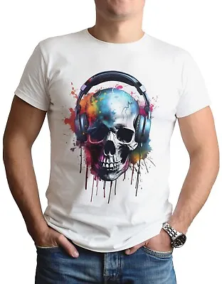 Buy Skull Headphones T-Shirt Music DJ Muso Rave Club Audio Gift Mens Top Tee T Shirt • 7.99£