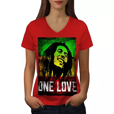Buy Wellcoda 420  One Love Pot Womens V-Neck T-shirt, Rastafari Graphic Design Tee • 15.99£