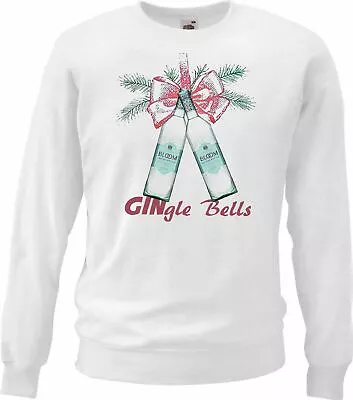 Buy Adults Gin Gle Bells Alcohol Themed Festive White Unisex Christmas Jumper • 21.95£