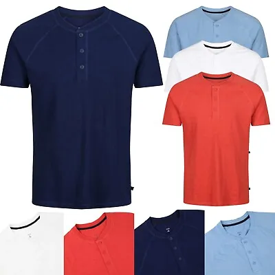 Buy Ex Brand Mens T-shirt Short Sleeve Henley Plain Grandad Neck Tops Casual Summer • 7.95£