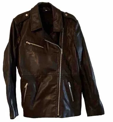 Buy Top Shop Women’s Jacket Black Leather Biker Style Sz  14 All Zippers Work Lined • 37.80£