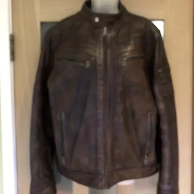 Buy Mans Fabulous Helium Dark Brown Leather Jacket Size L • 29.99£