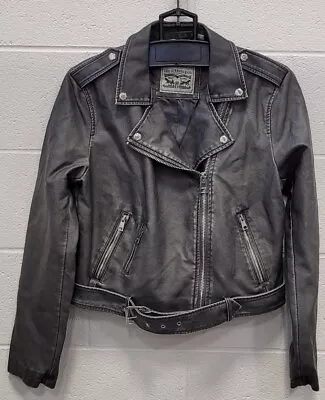 Buy Levi Strauss Faux Leather Gray Biker Jacket Women's Size L • 11.24£