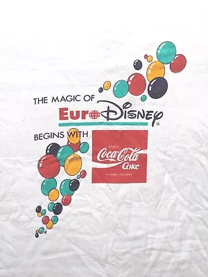 Buy Vintage Euro Disney / Coca Cola - Single Stitch T-shirt - XXL / White From 1992 • 29.99£