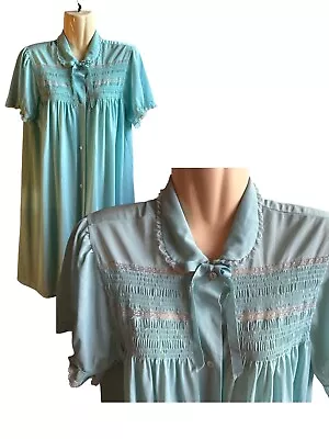 Buy Vintage Lingerie 60's Artemis Lingerie Gown Robe Blue Nylon Lace Smocked Size 36 • 22.68£